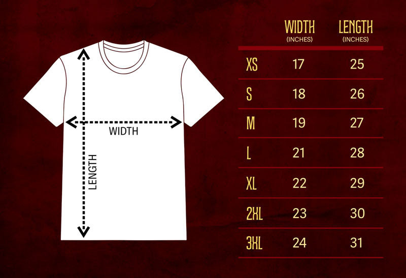 unisex shirt size chart